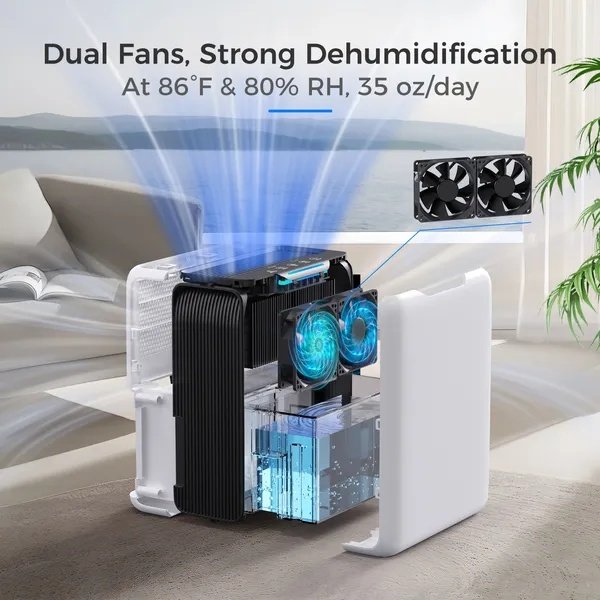 3L Dehumidifier, Electric Dehumidifier For 20m2 Home, Dual Peltier Technology, 30dB Ultra Quiet For Bedroom, Intelligent Defrost, 24H Timer - Image 4