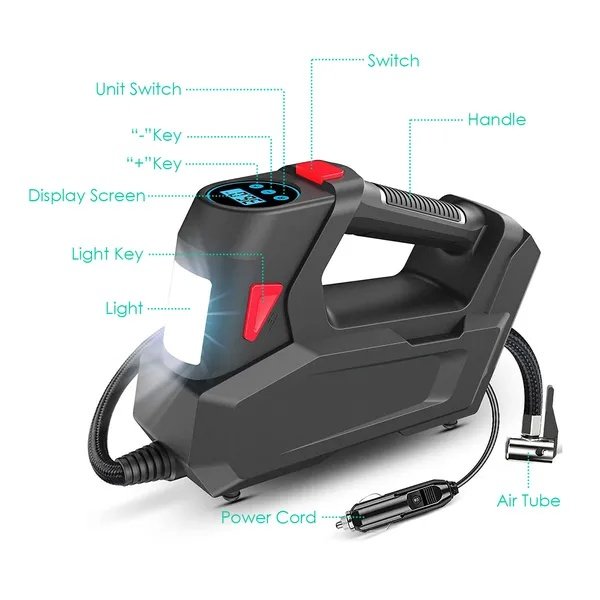 Portable Tire Inflator 120 PSI Maximum 90W Powered Tire With Digital Display LED Light - Image 6