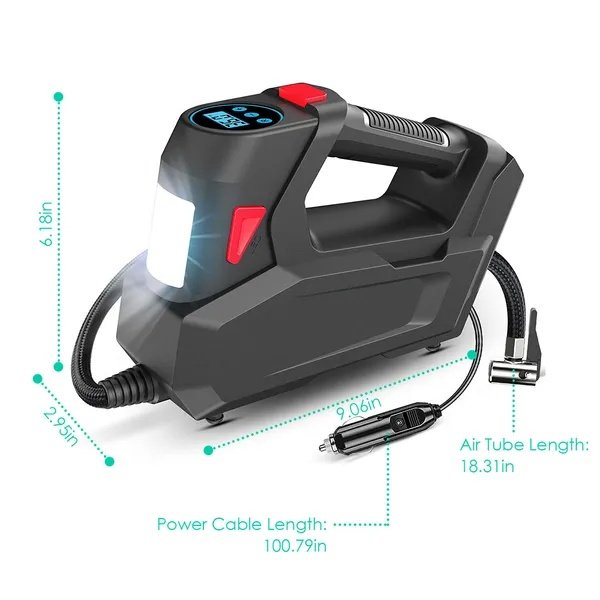 Portable Tire Inflator 120 PSI Maximum 90W Powered Tire With Digital Display LED Light - Image 4