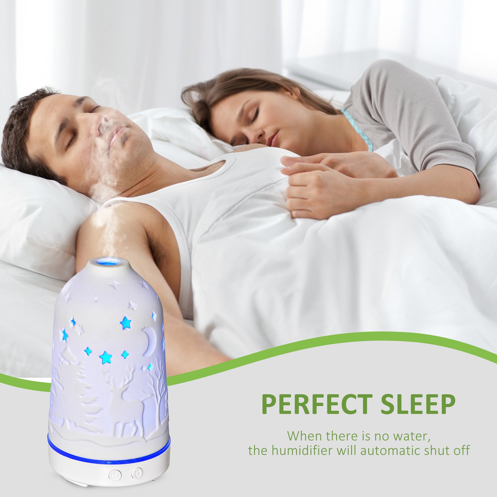 100ml Ultrasonic Aromatherapy Diffuser, Essential Oils Humidifier with Ceramic Cover, 7 Colors LED Lights, Timer, Waterless Auto-off for Home and Office, White - Image 4