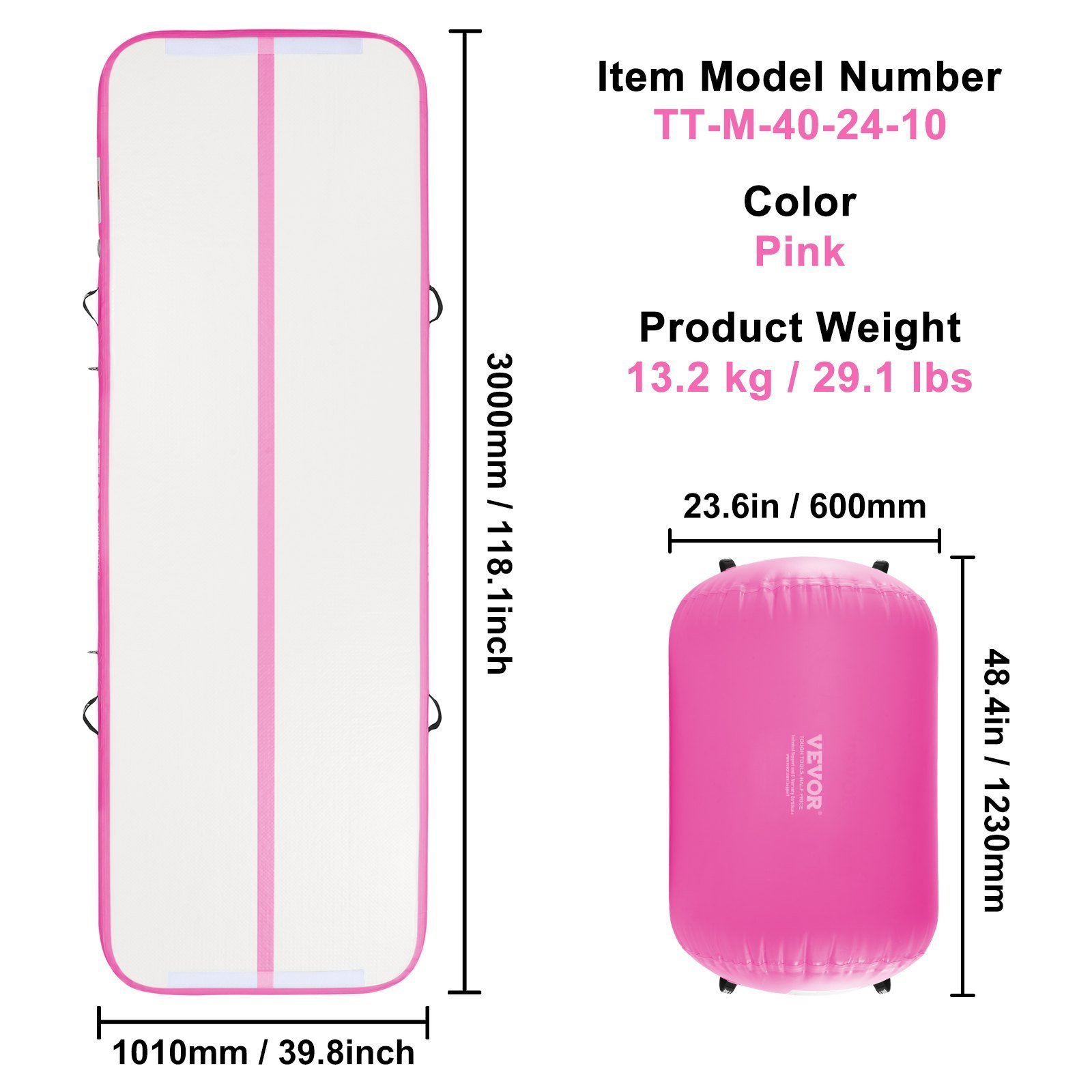 VEVOR Inflatable Gymnastics Air Mat Set, 2 PCS Tumbling Mat, Tumble Track With Electric Pump, Air Roller Barrel Gymnastics Equipment, Training Mats For Home Use Gym Yoga Cheerleading Beach Park Water - Image 7