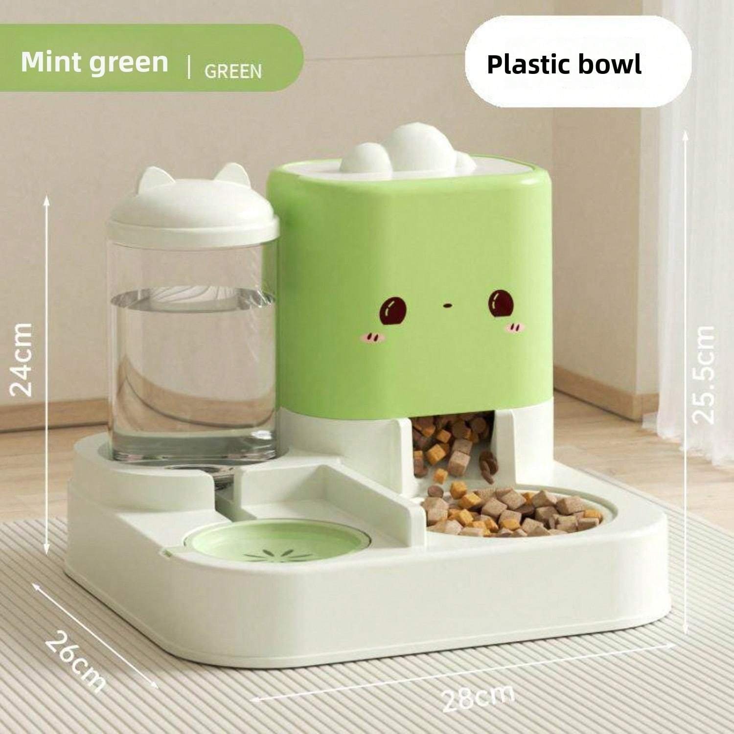 2 In 1 Automatic Pet Feeder And Water Dispenser, Large Capacity 2300ML Feeder & 1000ML Water Bowl, Gravity Refill Anti Spill Stable Pet Food Water Bowl For Cats Dogs, Yellow Pink Green Available