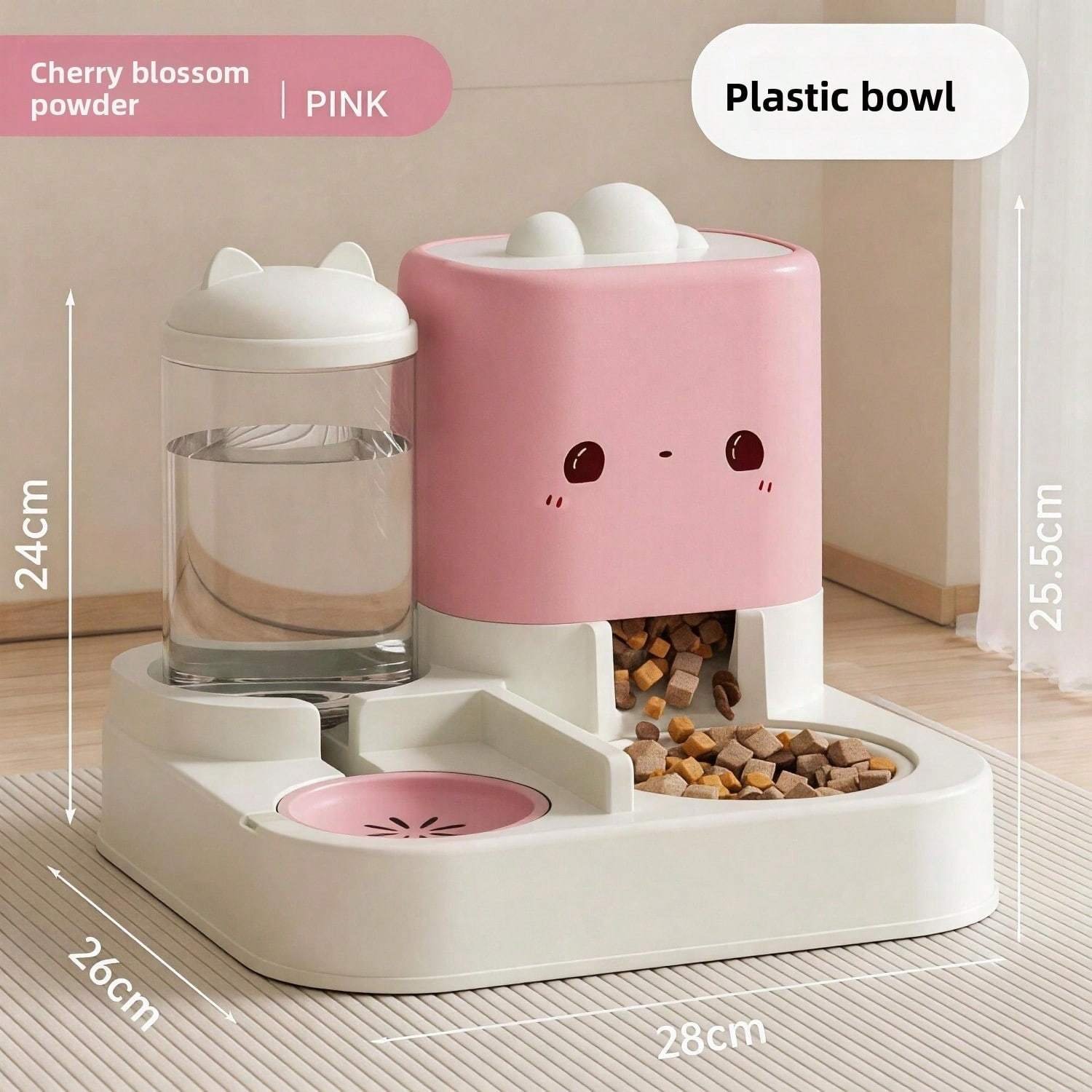 2 In 1 Automatic Pet Feeder And Water Dispenser, Large Capacity 2300ML Feeder & 1000ML Water Bowl, Gravity Refill Anti Spill Stable Pet Food Water Bowl For Cats Dogs, Yellow Pink Green Available - Image 2