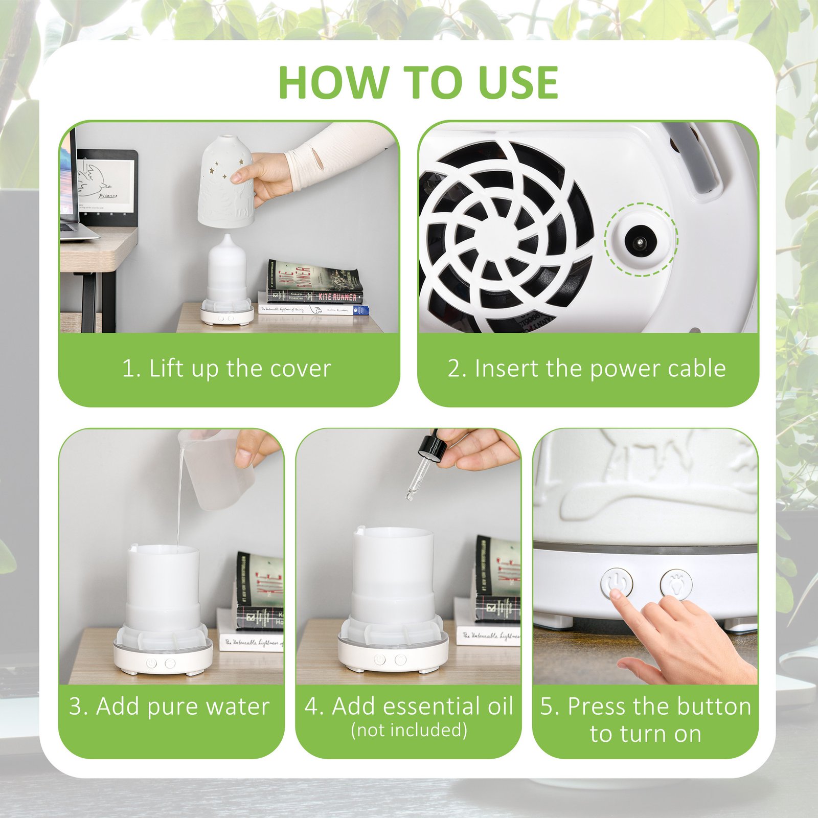 100ml Ultrasonic Aromatherapy Diffuser, Essential Oils Humidifier with Ceramic Cover, 7 Colors LED Lights, Timer, Waterless Auto-off for Home and Office, White - Image 2